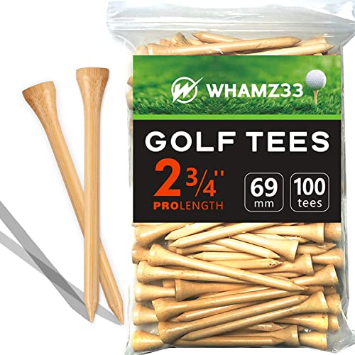 Professional Wooden Golf Tees - 2 3/4 Inch, Pack of 100, Natural