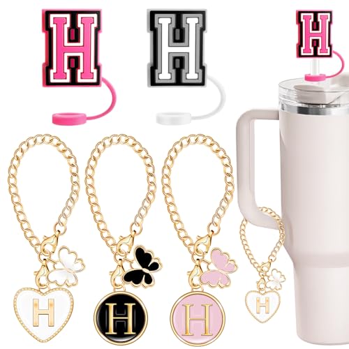 Straw Topper and Letter Charm Set for 30 & 40 Oz Tumblers - Letter H