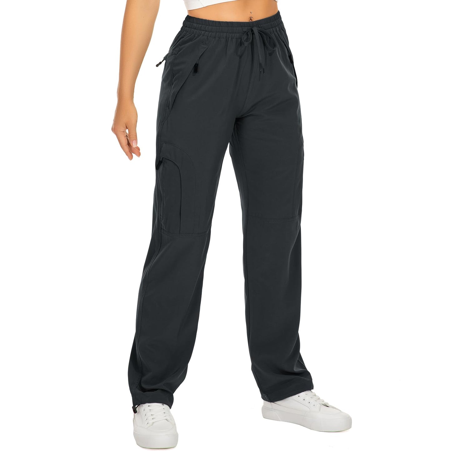 Womens Hiking Pants Quick Dry UPF 50 Lightweight Travel Golf Cargo Safari Pants Zipper Pockets,6608,Dark Grey,Petite XL