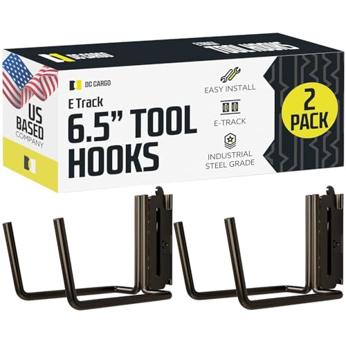 DC Cargo Mall E Track Tool Hooks 6.5¡± Deep (2 Pack) ? Heavy Duty Black Powder-Coated Steel Hangers for Garage, Truck, Trailer, or Workshop ? E Track Hook Storage for Tools and Ladder