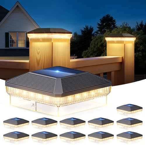 LETMY 12 Pack Solar Post Cap Lights Outdoor, 40 LEDs 4x4 Fence Post Solar Lights Outdoor Waterproof with 3 Modes, Solar Powered Deck Fence Cap Light for 3.5x3.5 4x4 Vinyl Wooden Posts (Black)