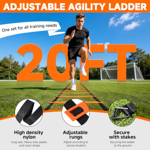20ft Agility Ladder Training Set with Hurdles, Cones & Parachute