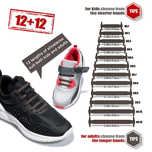 HOMAR Brown No Tie Shoelaces for Kids & Adults, Stretch Elastic, Pack of 24