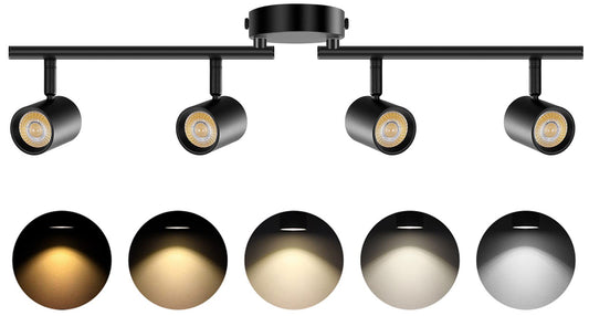 VANoopee 5-Color 4 Light Black LED Track Lighting Fixtures Ceiling for Kitchen, Dimmable Track Lighting Kit, Ceiling Spotlight Flush Mount Adjustable Directional Spot Lights Indoor, CRI90 2400lm 30W