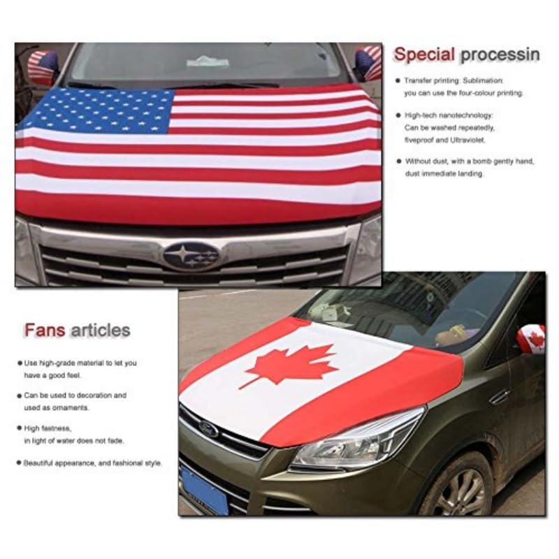 USA Flag Car Hood Cover - 3.3x5ft / 6x7ft - Elastic Polyester - Large