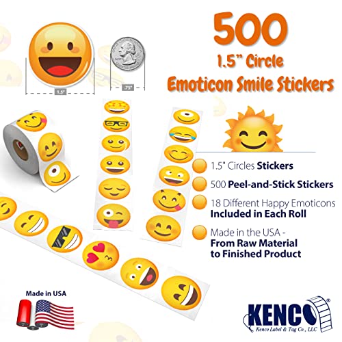 Emoticon Stickers for Kids - 1.5" Smile Circle Stickers - 18 Designs