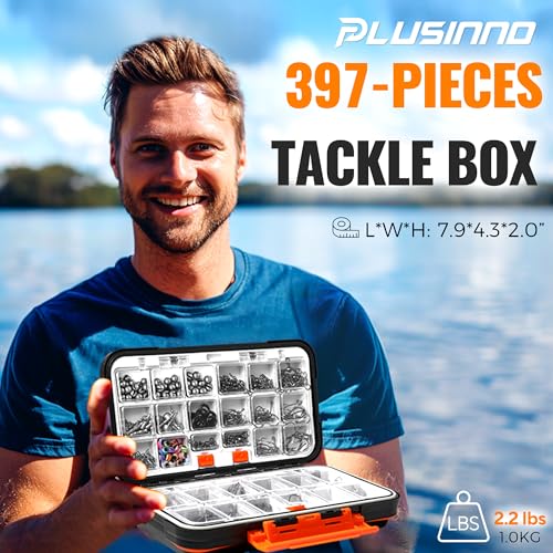 PLUSINNO 397pcs Fishing Accessories Kit with Tackle Box - Complete Fishing Gear Set for Bass & Trout