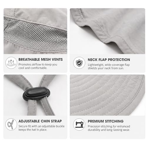 Wide Brim Sun Hat for Men & Women with Neck Flap - Khaki