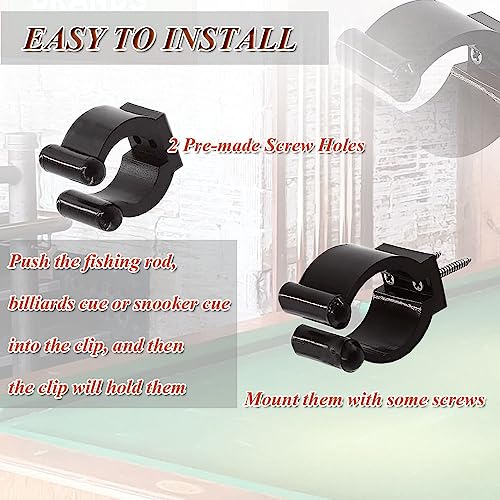 Pool Cue Holder Clips - 10 Pack Durable Fishing Rod Holders - Black