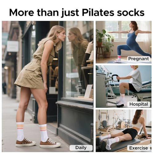 Non-Slip Pilates Socks with Grips for Women - Bamboo Crew Socks