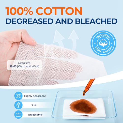 8-Ply Pure Cotton Gauze Sponges - 4x4 Inch, 200 Count