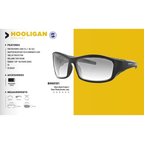 Bobster ® Hooligan, Gloss Black Frame, Clear Photochromic Lens