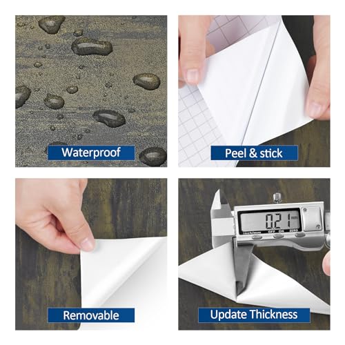 FunStick Thick Grey Gold Stained Concrete Wallpaper Peel and Stick Textured 3D Concrete Contact Paper for Countertops Waterproof Removable Faux Cement Wallpaper for Bedroom Walls Cabinets 15.8"x78.8"