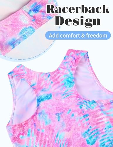 Gymnastics Leotard for Girls - 4-Way Stretch Racerback, 3-4T Pink Blue