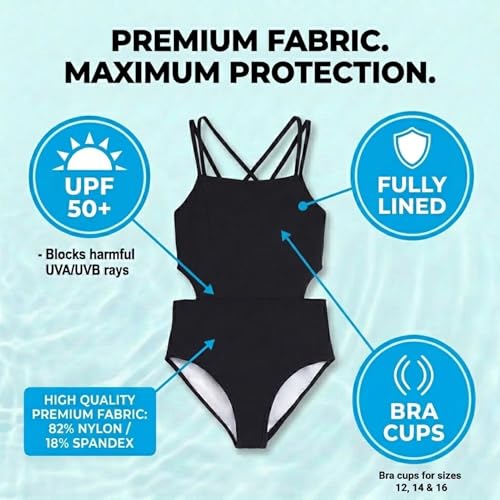 Girls' Sport Cut-Out One Piece Swimsuit - Solid Black
