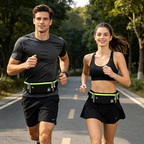 Slim Running Belt Fanny Pack - Water Resistant, Adjustable - Black