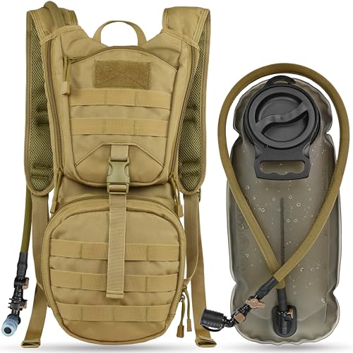 Tactical Molle Hydration Pack Backpack with 3L Bladder - Tan