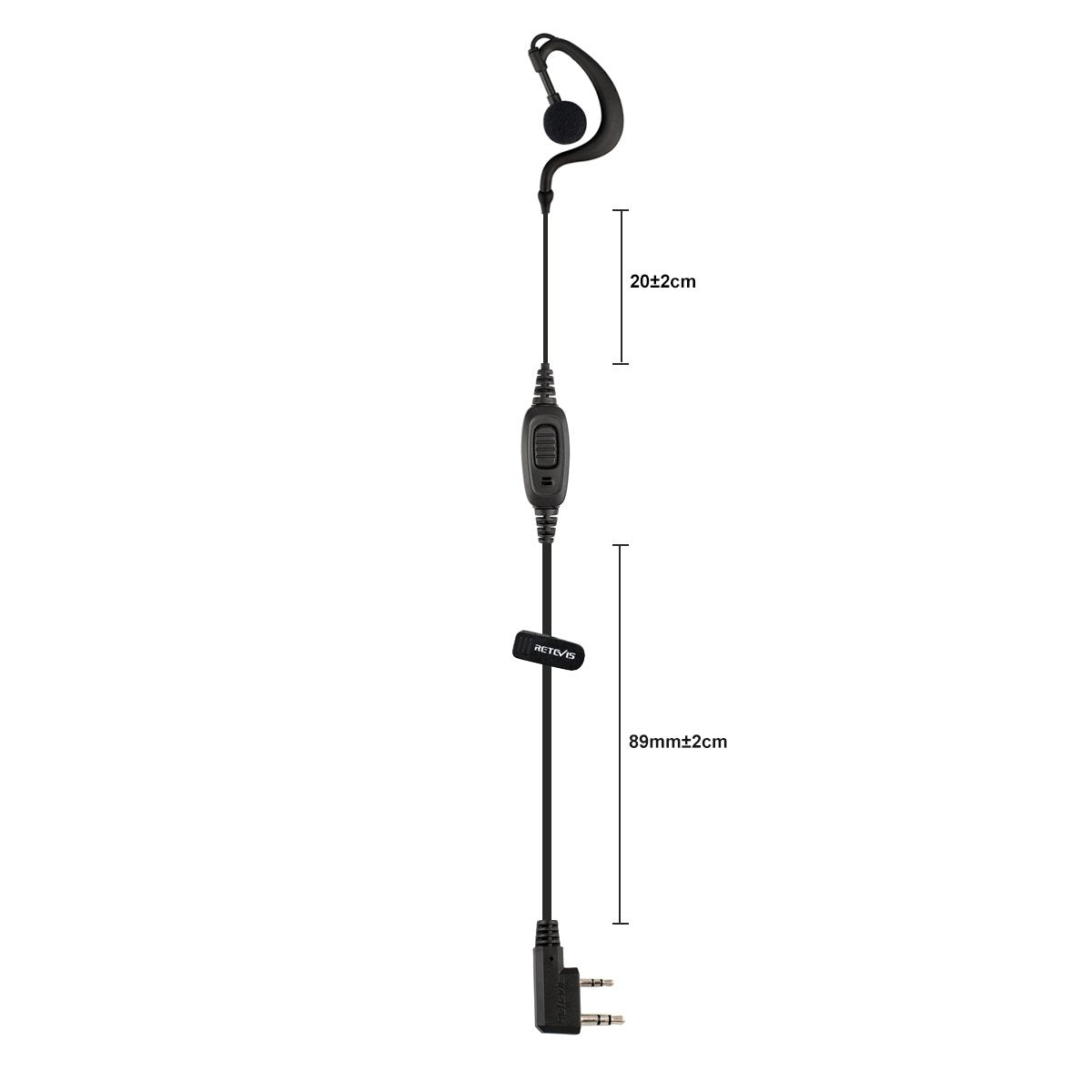Retevis 2 Way Radio Earpiece, C-Type Earhook, 2 Pin, for RT22 RT68 RT21 H777H H-777, Compatible with Pxton, BAOFENG BF-T26/BF-888S, Kenwood Walkie Talkies, Walkie Talkie Earpiece with Mic(2 Pack)
