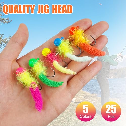 Crappie Jig Heads Fishing Lures Kit - 12pcs Pink Marabou Jigs