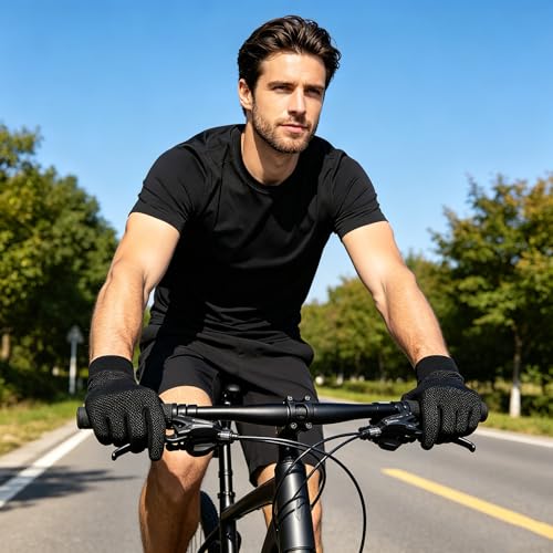 Men's Summer Cycling Gloves - Full Finger Sun Protection - Black