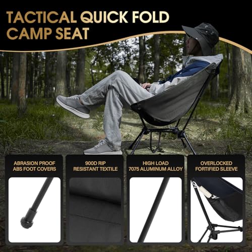 MOON LENCE XL Ultralight Camping Chair Black - 15% Larger Seat, 2.7 Lbs