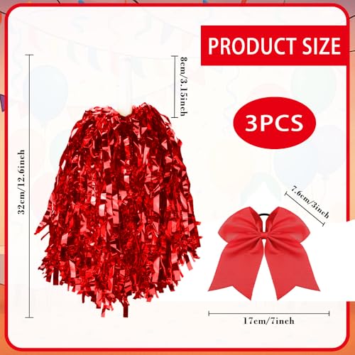 Cheerleading Pom Poms - Bling Red Cheer Hair Bow & Accessories