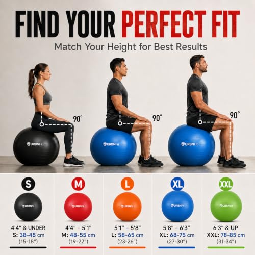 URBNFit Large Anti-Burst Yoga Ball - Exercise & Fitness Ball for Core & Posture