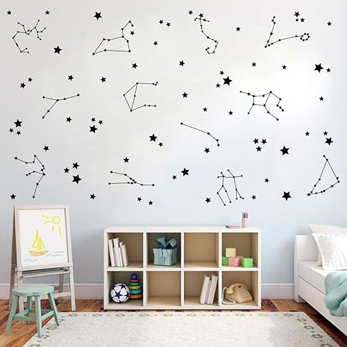 Constellation Wall Decals - Stars Wall Stickers for Nursery, Boys Bedroom, Kids Room - Vinyl Wall Decor Y85 (Black)