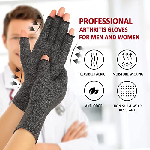 Arthritis Compression Gloves for Pain Relief - Medium Brown & Grey