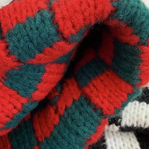 Checkerboard Knit Beanie Hat for Women - Stretch Winter Cap - Green