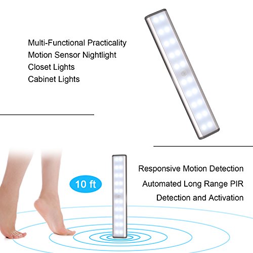 Stick-On Anywhere Portable Closet Lights Wireless 20 Led Under Cabinet Lighting Motion Sensor Activated Build in Rechargeable Battery Magnetic Little Safe Night Tap Light for Closet Cabinet (Silver)