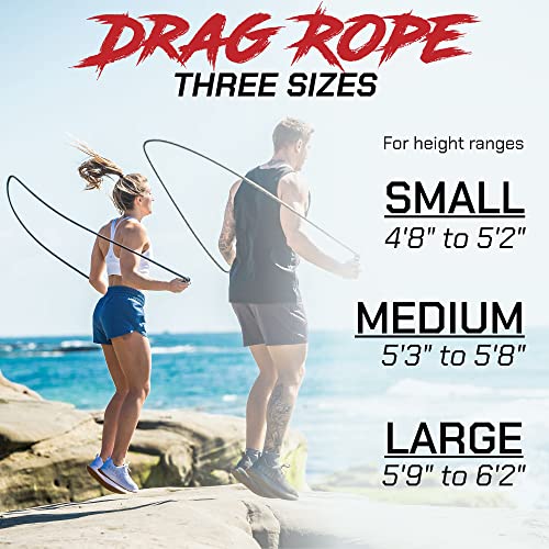 Rx Smart Gear Drag Jump Rope w/ Non-Slip Ergonomic Handle - Black M, Weighted Polypropylene Rope