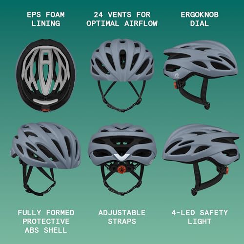 Silas Road Bike Helmet - Adjustable 54-61cm with LED Light - Matte Graphite