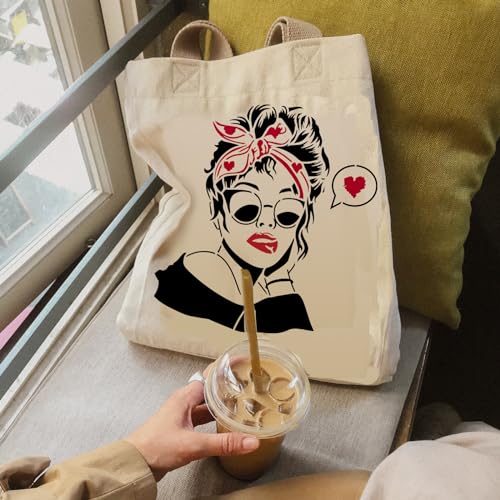 FINGERINSPIRE 9 Pcs Lady Stencils with a Brush 9 Styles Woman Face Pattern Painting Stencil Mandala Beauty Template Reusable PET Character Theme Template for Wood Wall Floor Tiles Furniture