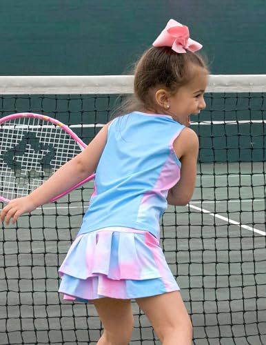 Tie Dye Girls Tennis Dress with Pockets Sleeveless Skirt Set 9-10 Years