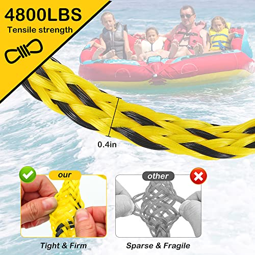 Heavy Duty Boat Tow Harness with D Rings - Yellow Black, 18 Feet