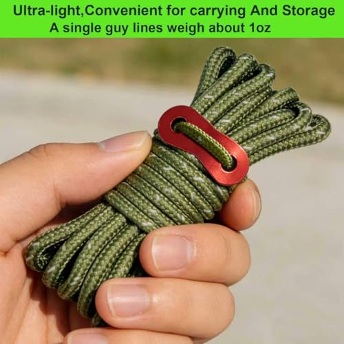 104ft Ultralight Tent Guy Lines with Tensioners - 8 Packs, Olive Green