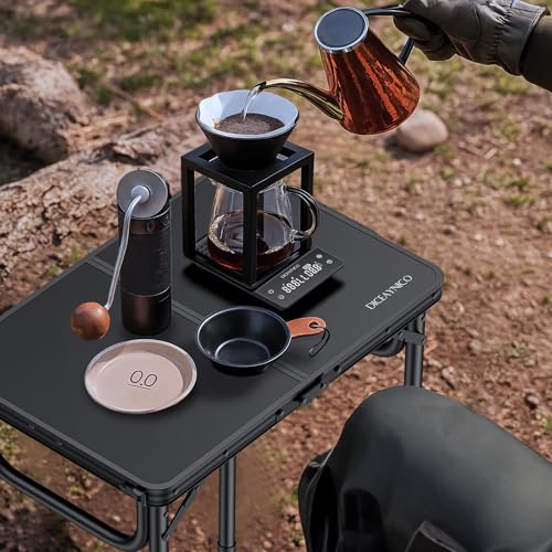 Diceaynico 22.8" x 15.7" Black Folding Camping & Picnic Table, 3 Adjustable Heights