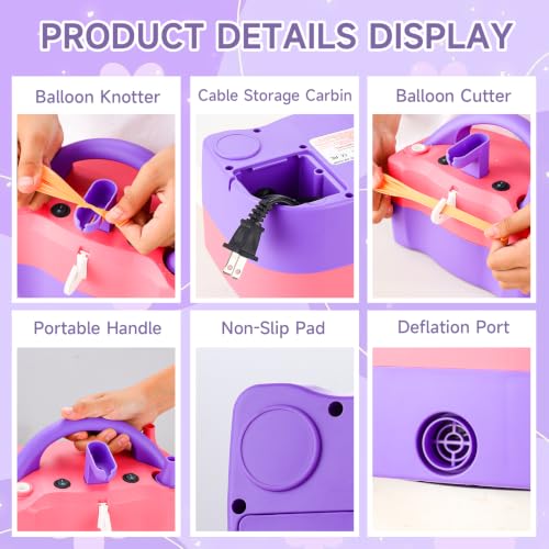 YICHENGDA Purple Pink 4-in-1 Electric Balloon Pump with Nozzles & Accessories