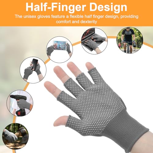 6 Pack Half-Finger Workout Gloves - Grey, Breathable & Anti-Slip