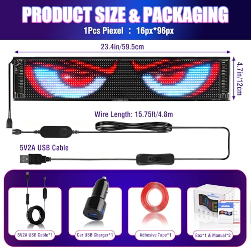 Golf Cart LED Eyes Light Sign 23x5 Inch RGB Dynamic Display Customizable