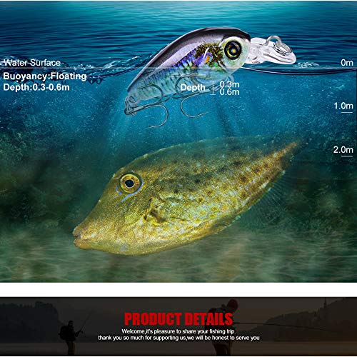 Sunlure Mini Crankbait Lures 4.7cm/0.14oz, 10 Colors, 10pcs-Style B Topwater Wobblers