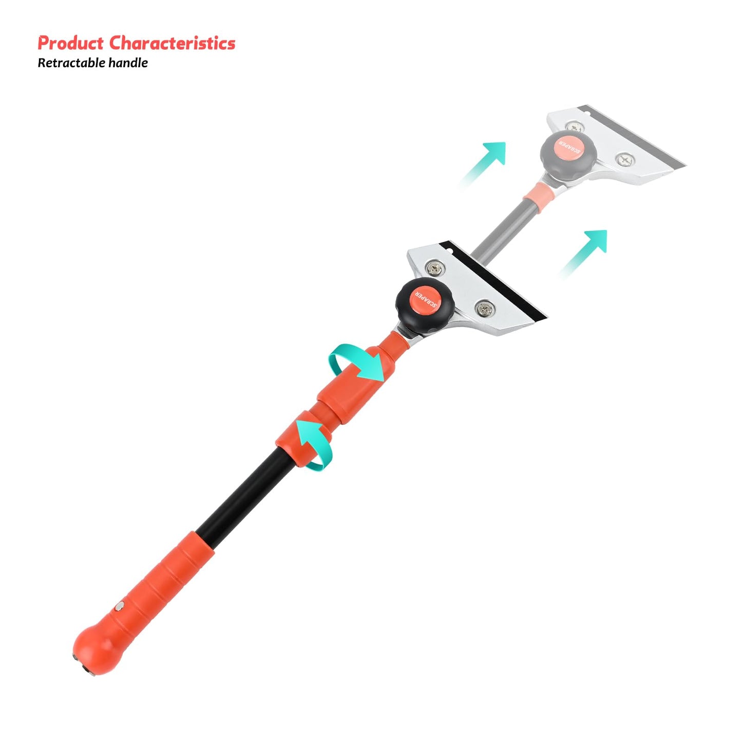 EHDIS Retractable Razor Blade Scraper Long Handle Heavy Duty Floor Scraper with Rotatable Head and 10pcs Replace Blades for Cleaning Glass, Tile, Floor, Wall,Door