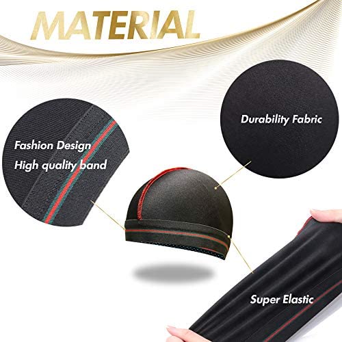 ForceWave 4Pcs Wave Cap for Men - Stocking Compression Cap for 360 Waves in Black Red Navy Gray
