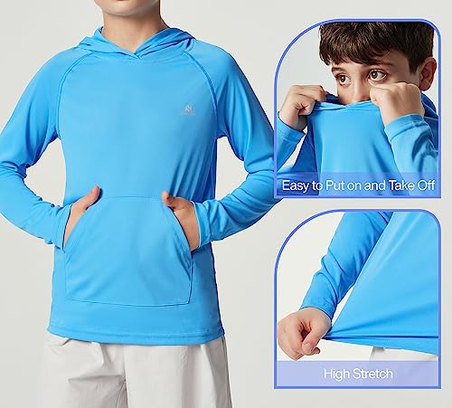 Rash Guard Swim Shirt for Boys - UPF 50+ Hooded - Blue Large