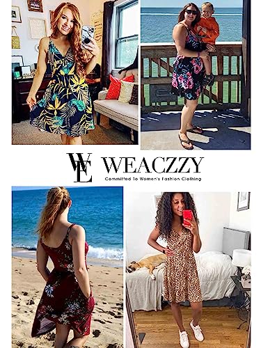 WEACZZY Women’s Summer Dress V-Neck Spaghetti Strap Casual Beach Sundress