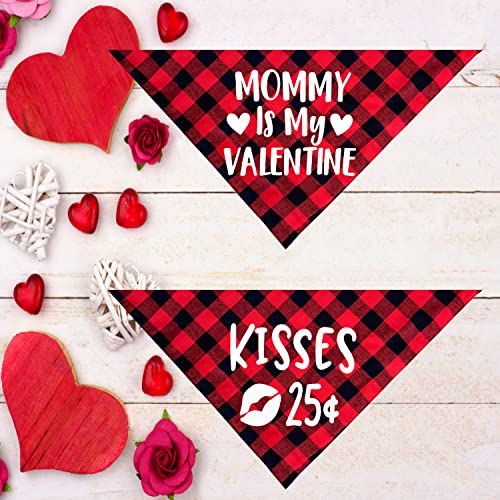 Valentine Dog Bandana - Red Buffalo Plaid Pet Scarf - Kisses 25 - Small