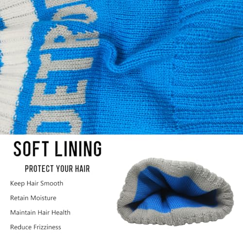 Detroit Beanie Knit Hat with Pom - Winter Cuffed Cap for Fans