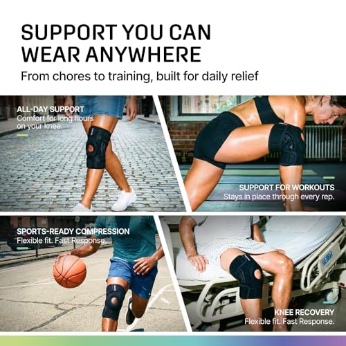 Modvel Black Medium Knee Brace with Side Stabilizers & Gel Pads for Pain Relief