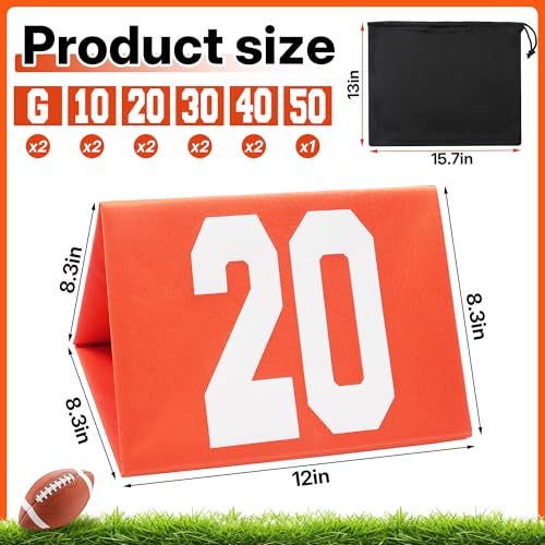 Football Yard Markers Set - 11 High Visibility Weighted Markers with Carrying Bag - Orange